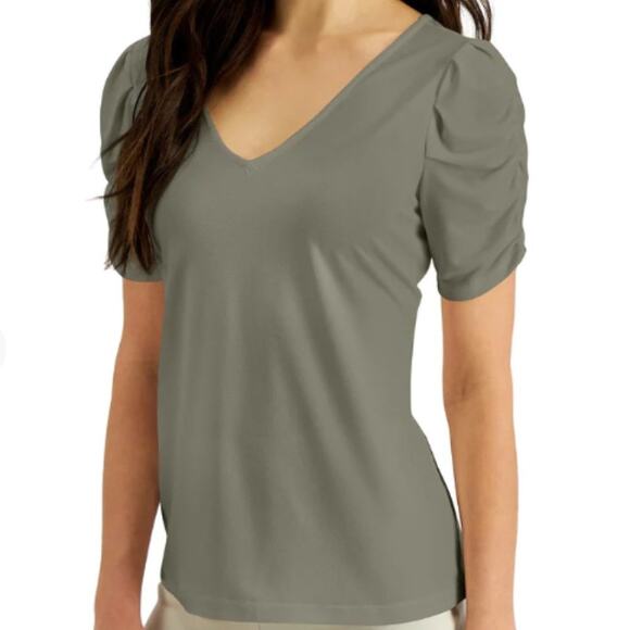 JPR Studio Shirt Ruched Short Sleeve Top Sage Green Size Medium - Picture 2 of 9